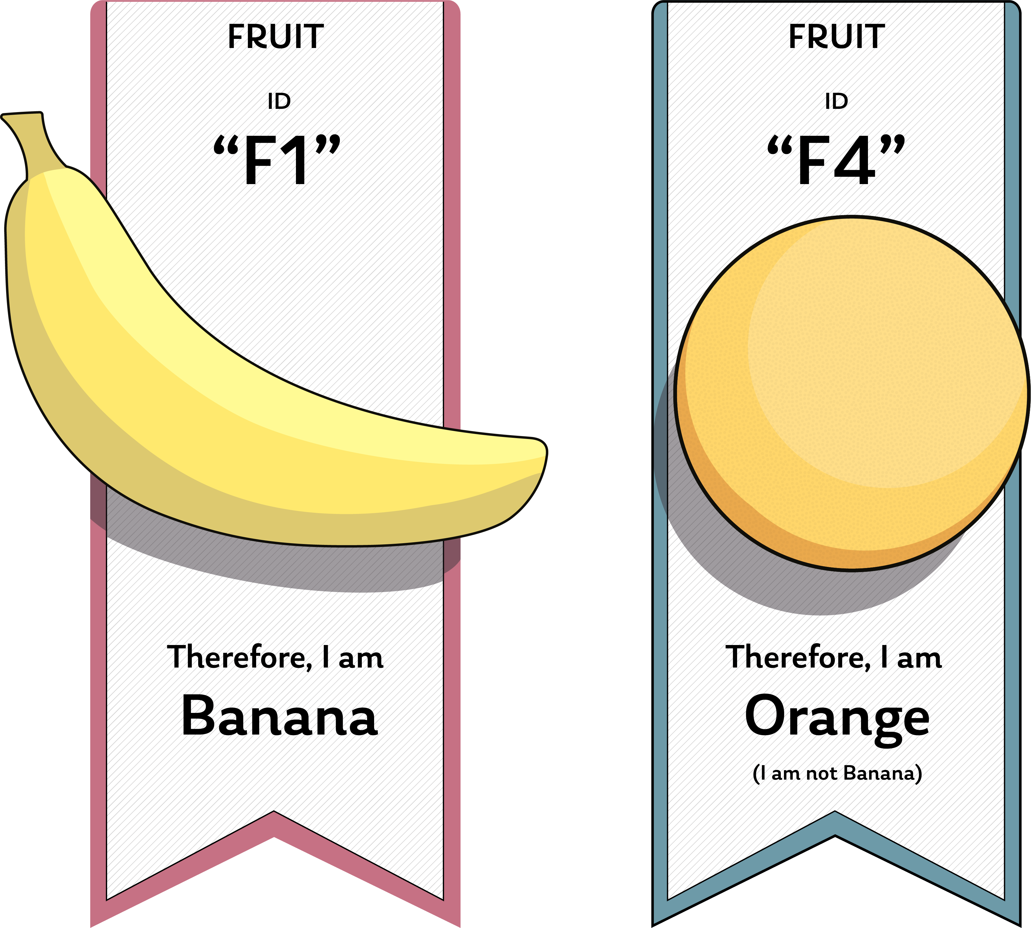 Two Fruit types with different IDs, which let us be sure which one is an
banana, and which is an orange.